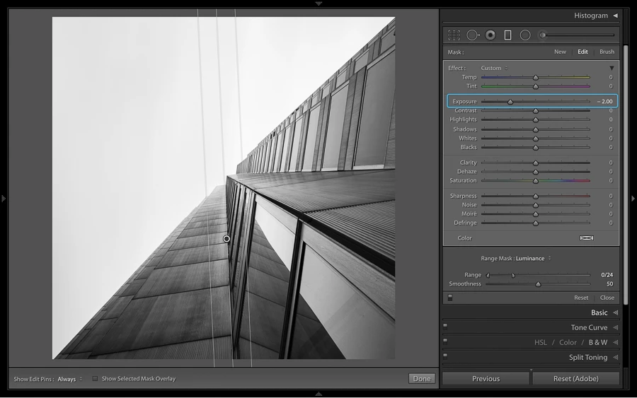 black and white images in lightroom