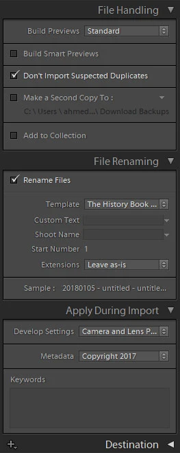 Import in Lightroom