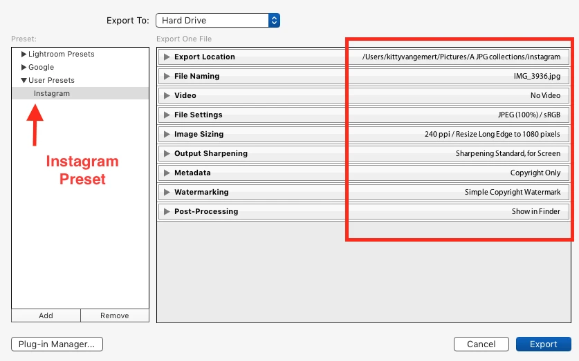 save Lightroom presets