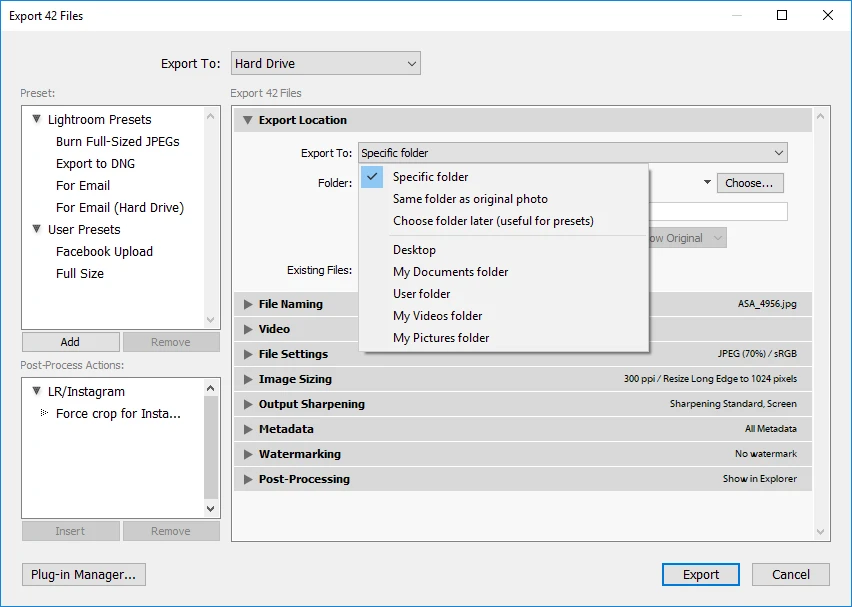export dialog