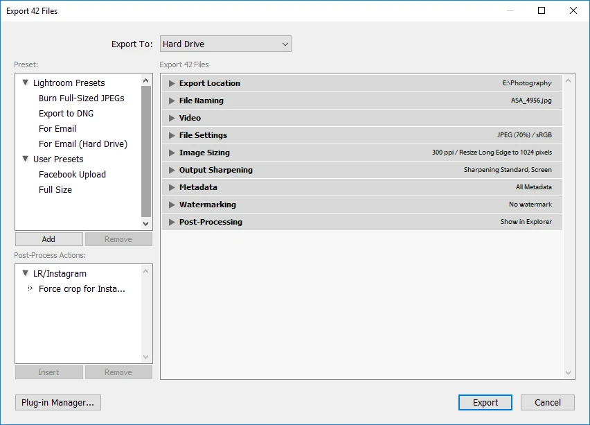 export dialog