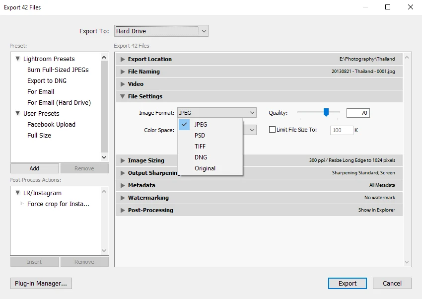 file settings