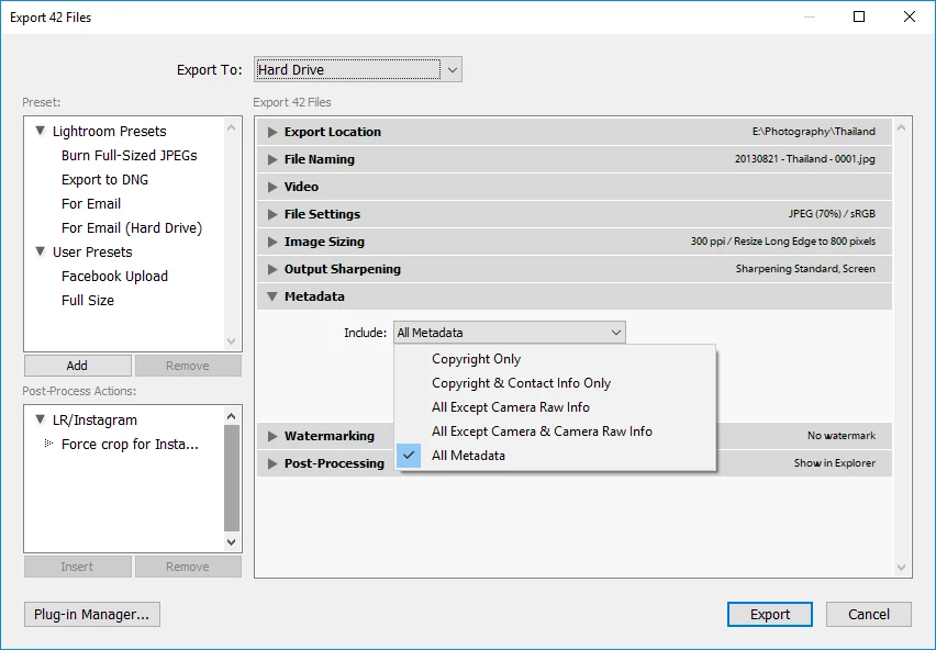Export in Lightroom