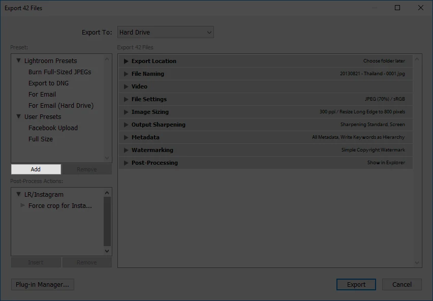 making export presets