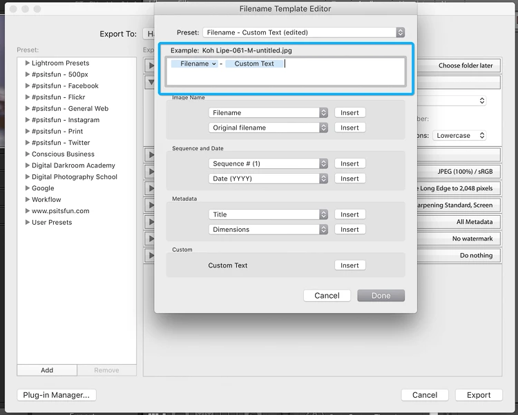 optimize images for facebook in lightroom