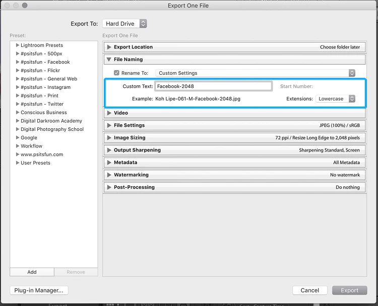 optimize images for facebook in lightroom