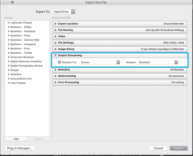 optimize images for facebook in lightroom