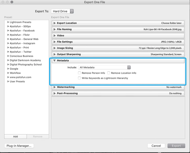 optimize images for facebook in lightroom