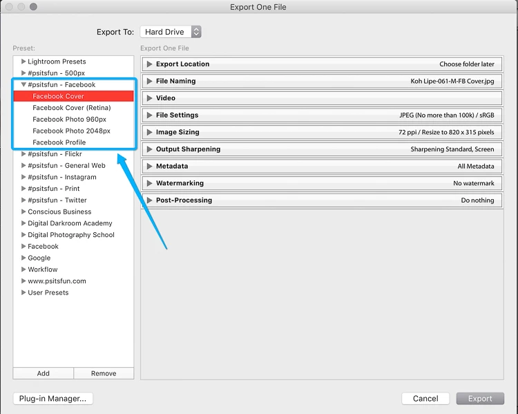 optimize images for facebook in lightroom