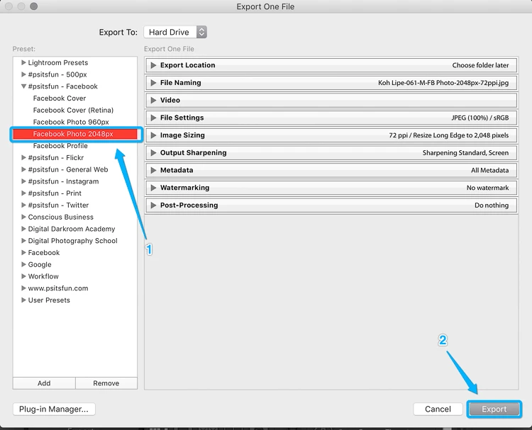 optimize images for facebook in lightroom