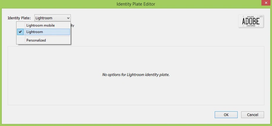 Identity Plate in Lightroom