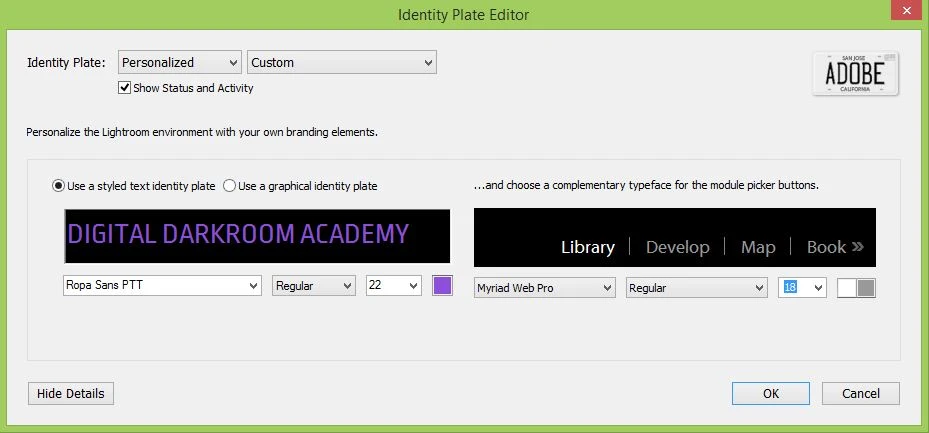 Text Identity Plate in Lightroom