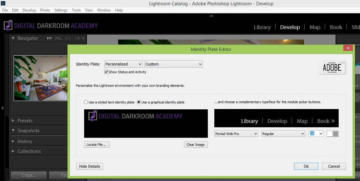 Graphical Identity Plate in Lightroom