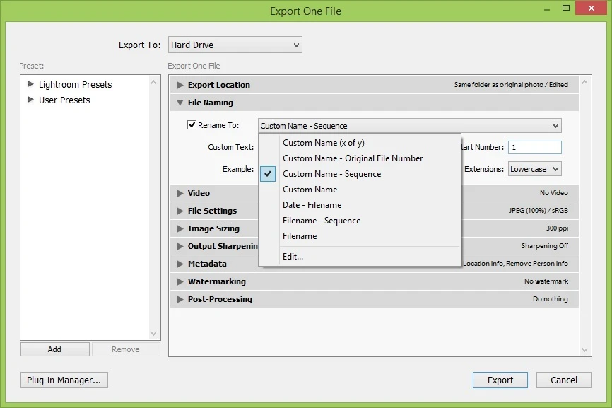 filename templates in Lightroom