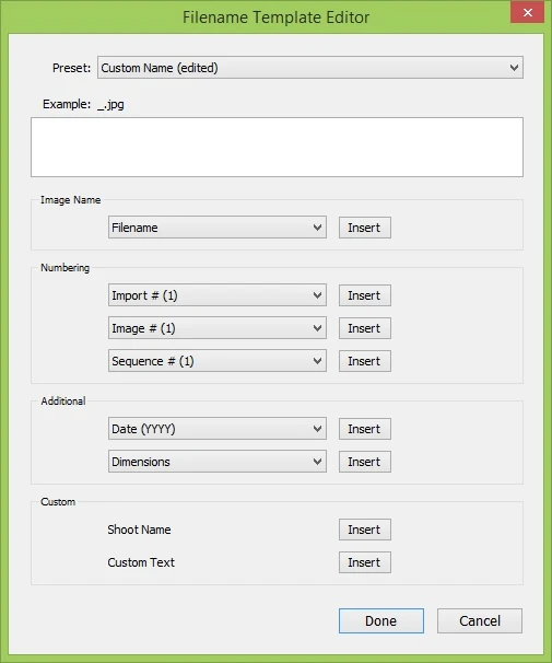 filename templates in Lightroom