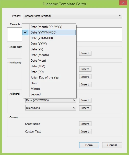 filename templates in Lightroom